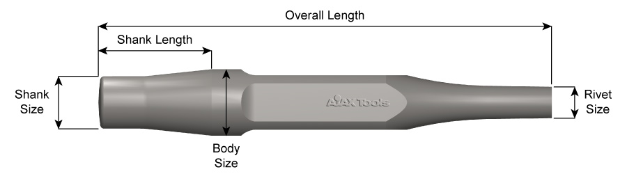 Back out punch chisel 5/8 inch x 9-1/2 inch long with .890 inch jumbo shank